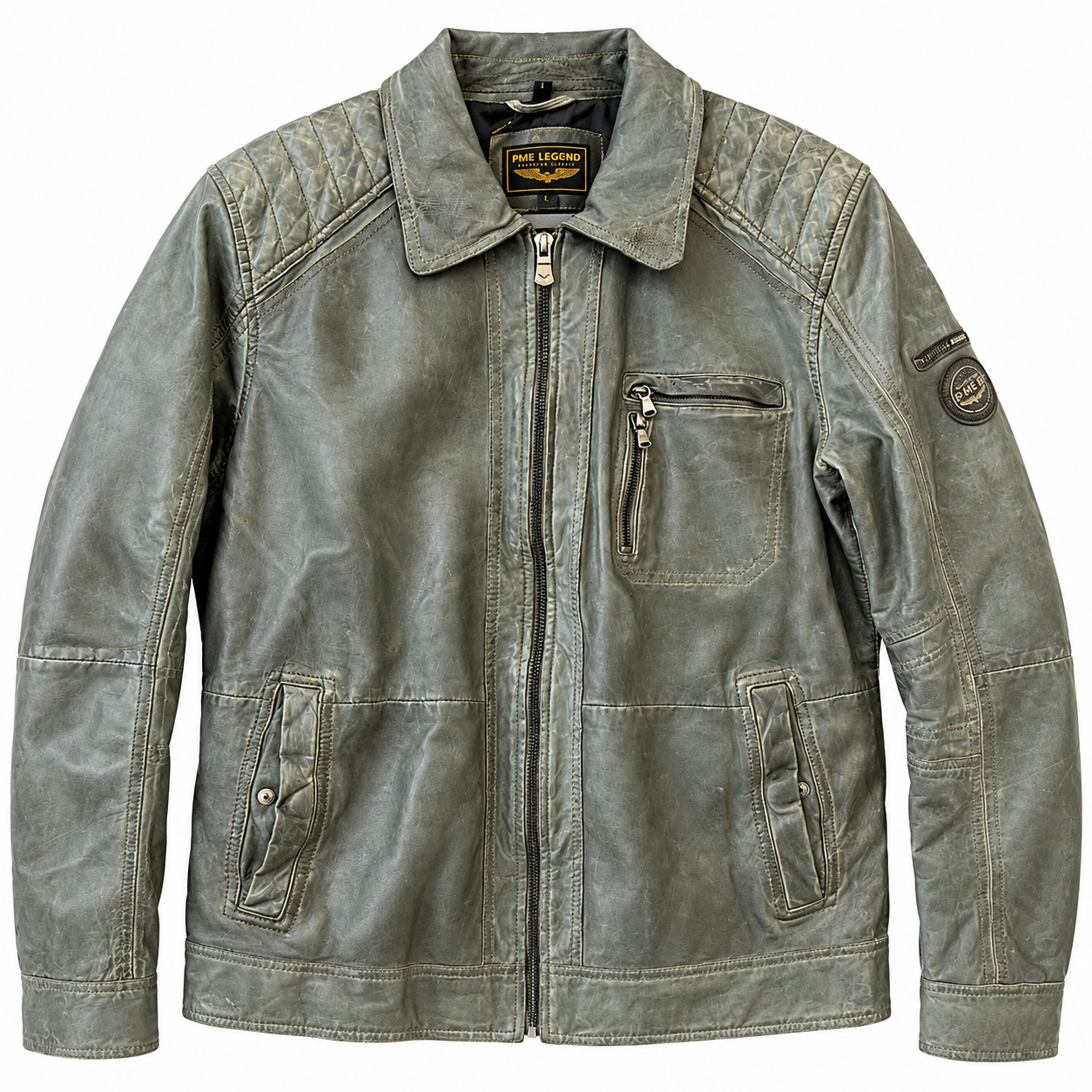 PME Legend Echtleder Jacke Lederjacke schwarz grau grün