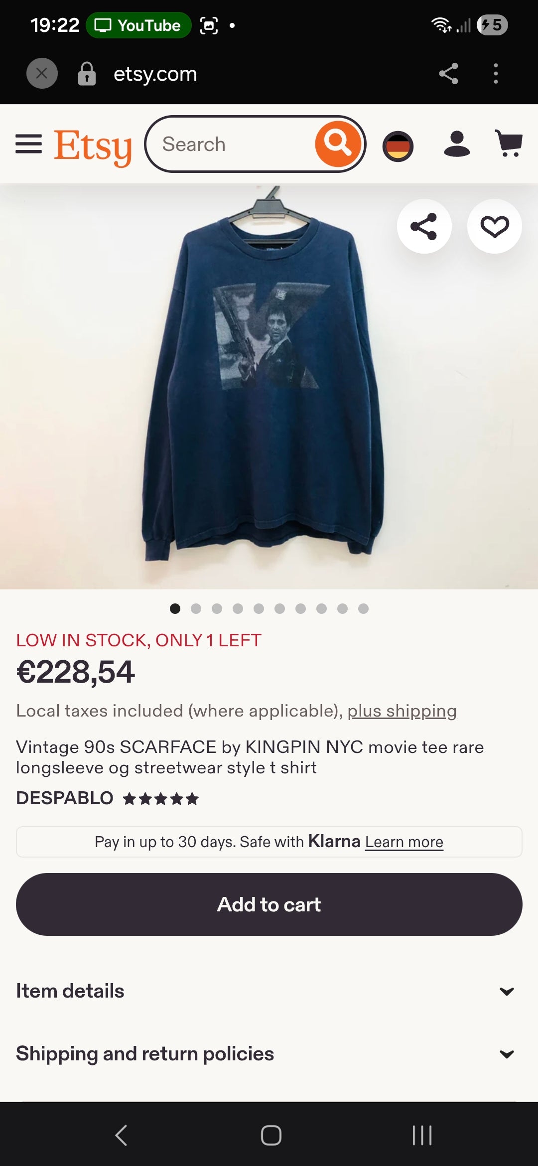 Vintage Scarface Tshirt blau Gr.XL