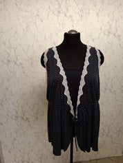 (U4) Ulla Popken Kimono top gepunktet schwarz 793026 130
