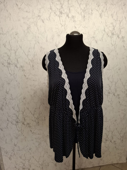(U4) Ulla Popken Kimono top gepunktet schwarz 793026 130