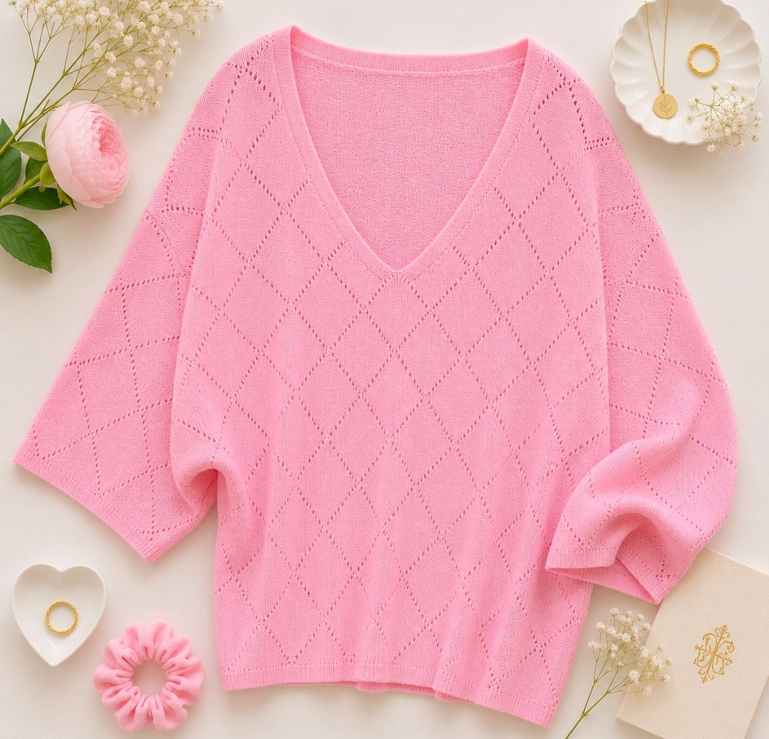 Feinstrick Sommer Pullover leicht locker hellblau,rosa,creme,weiß