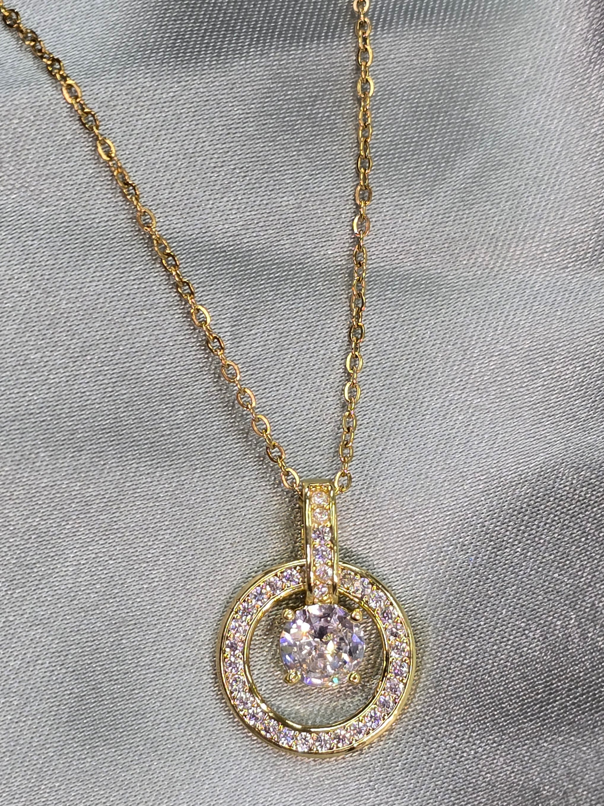 18k vergoldet Edelstahl Halskette gold Kreis mit Zirkonia im Zentrum (12)
