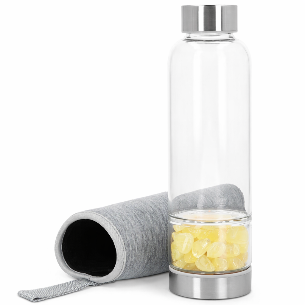 Navaris Citrin Glas Flasche Thermoflasche Energiesteine