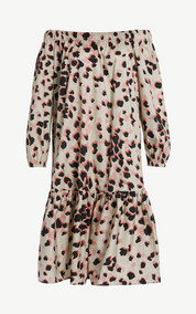 (U27) Ulla Popken Kleid Beige/schwarz/Pink schulterfrei 804357 150