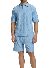 Carlo Colucci Frottee Poloshirt Set hellblau Gr XS