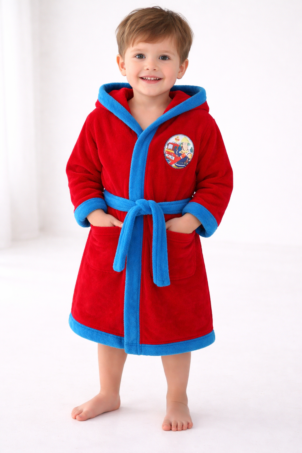 "Feuerwehrmann Sam" Bademantel Original Nickelodeon Jungen Flauschig Winter rot blau