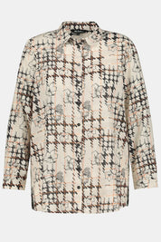 (U12) Ulla Popken Bluse Beige Muster Schwarz/Braun 796338 650