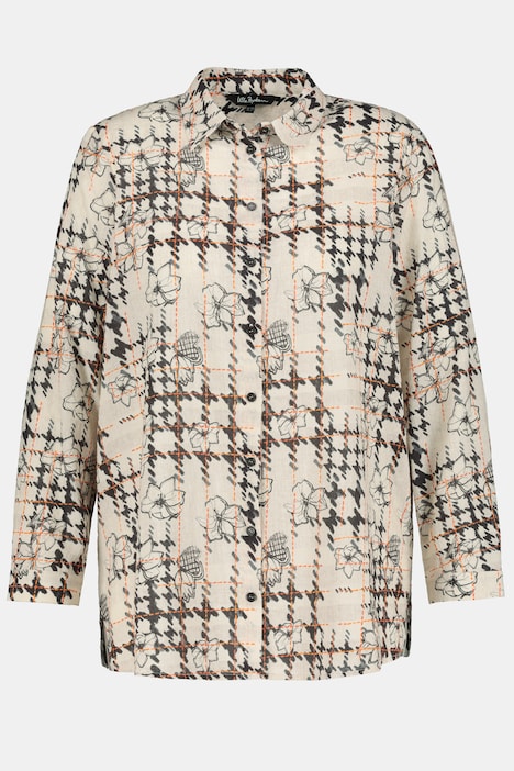 (U12) Ulla Popken Bluse Beige Muster Schwarz/Braun 796338 650