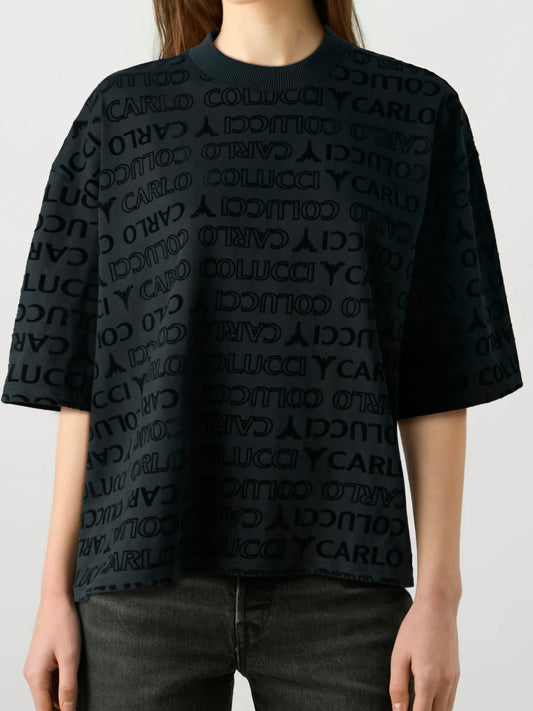 (97) Carlo Colucci Damen Tshirt oversize schwarz 3d Filz Druck