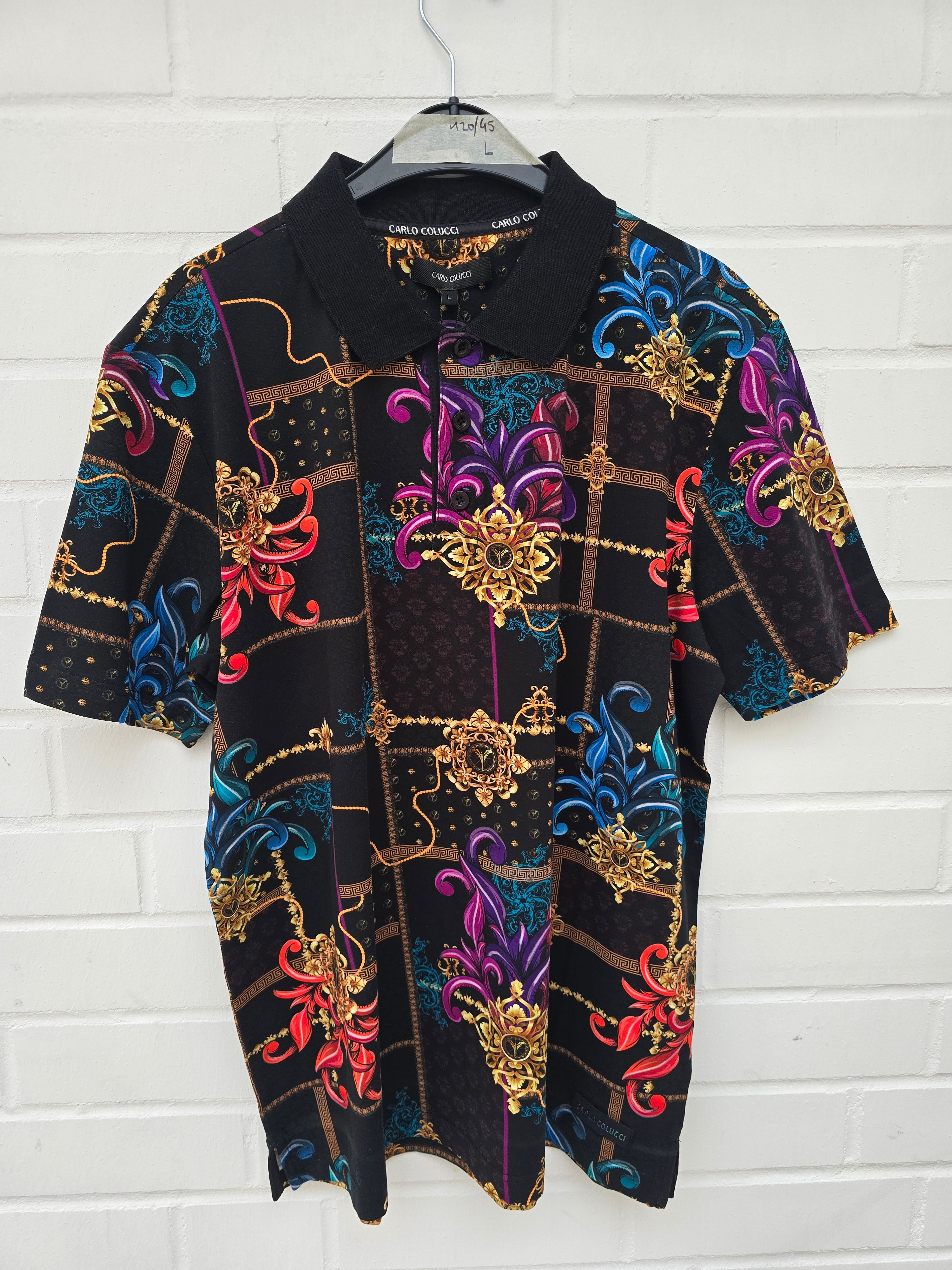 (Stange2) Carlo Colucci Poloshirt schwarz muster Gr L