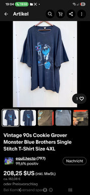 Vintage The Blue Brothers Sesam Street Tshirt schwarz blau Gr. XL