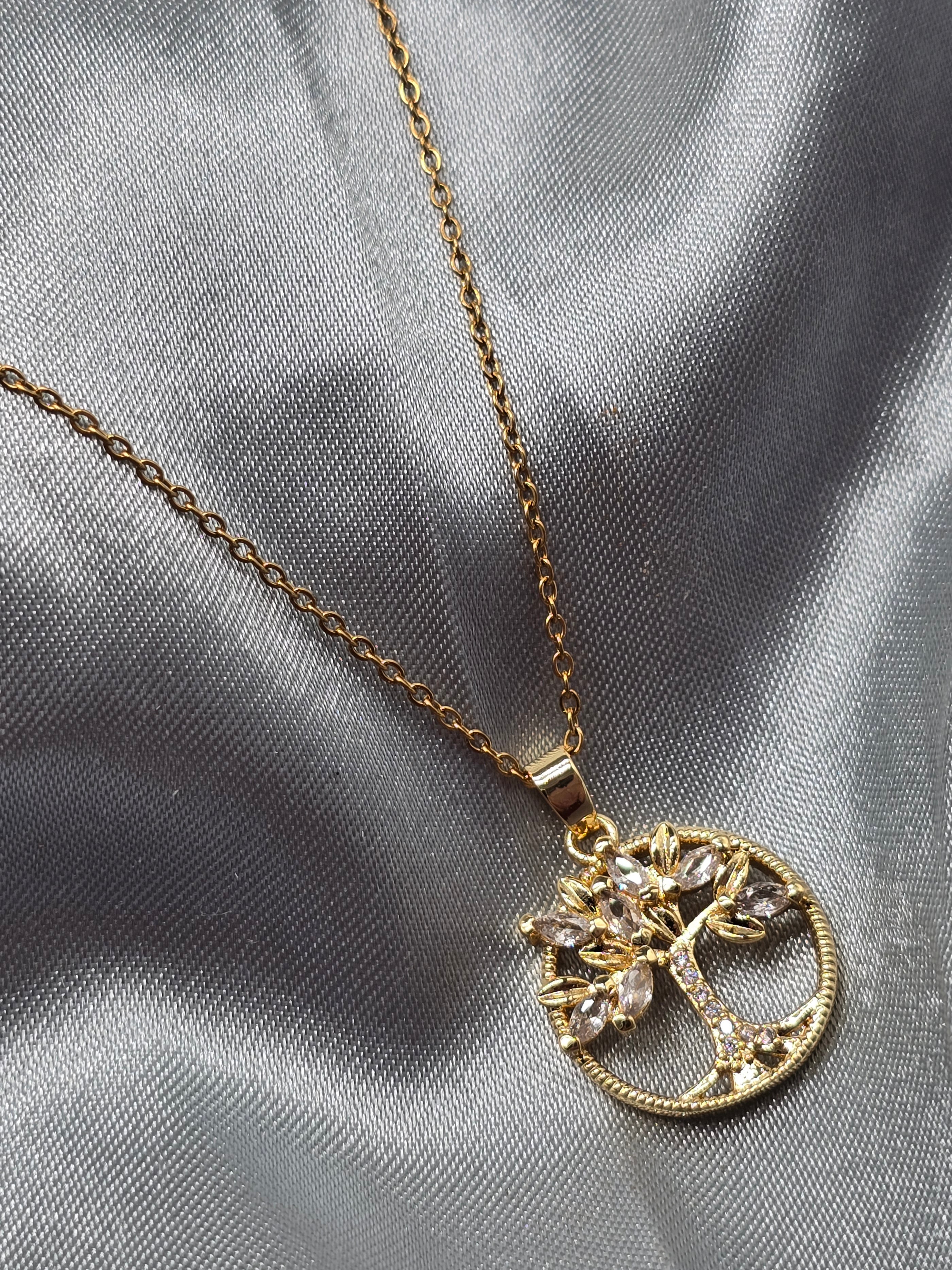 Halskette "Zirkonia Baum" Edelstahl 18k vergoldet (24)