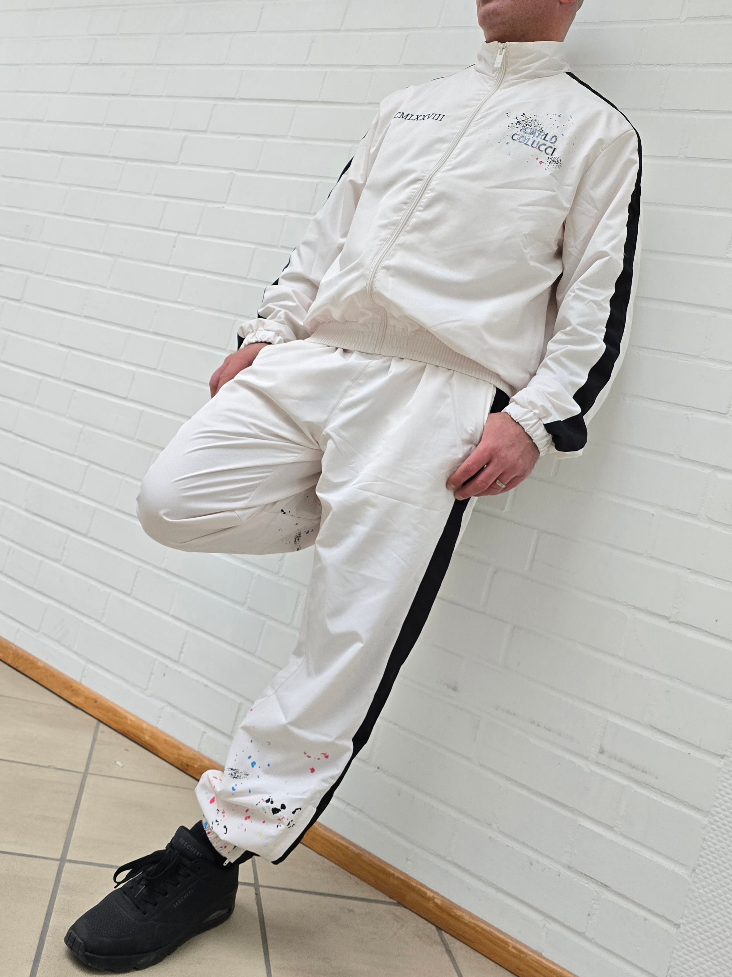Original UVP 280€ Carlo Colucci  Jogging Anzug creme schwarz Farbspritzer