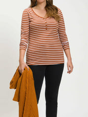 ULLA POPKEN Langarm shirt gestreift braun 808790 330 (U27)