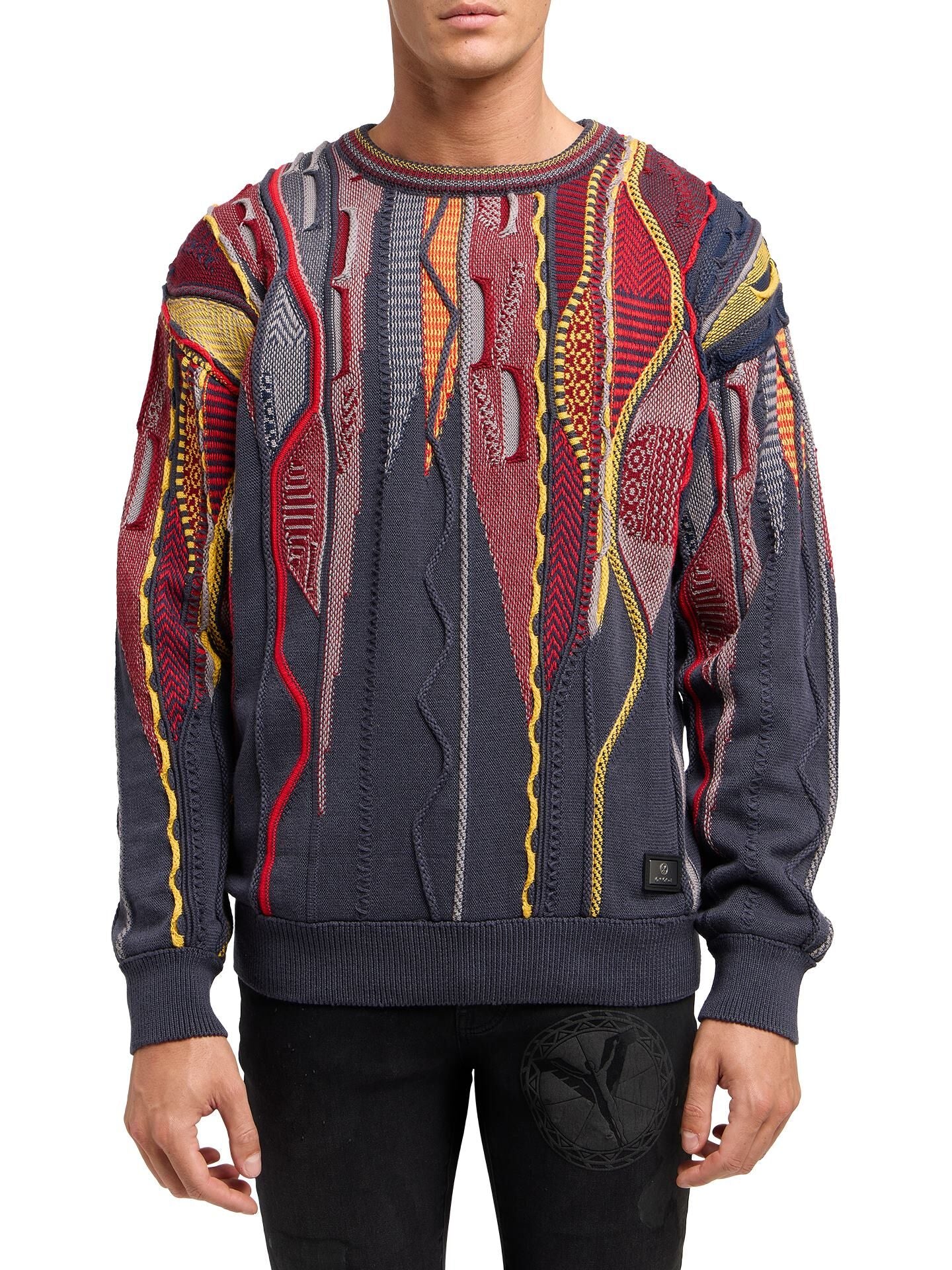 Carlo Colucci 3D Strickpullover grau bunt GrL