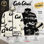 Carlo Colucci Teddyjacke schwarz cremeweiß Jacke Reißverschluss Schrift