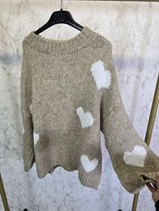 Herz Pullover creme beige Kuschelpullover dick