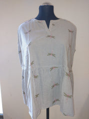(U29) Ulla Popken Bluse Weiß/Grau gestreift libellenmuster 807098 130