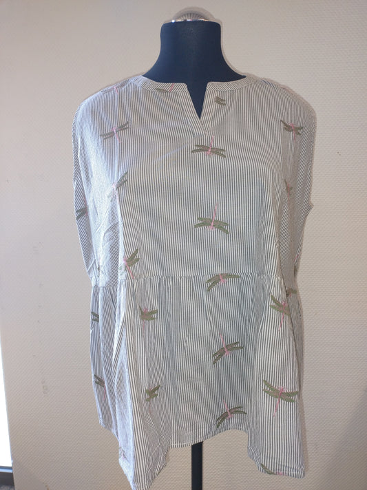 (U29) Ulla Popken Bluse Weiß/Grau gestreift libellenmuster 807098 130