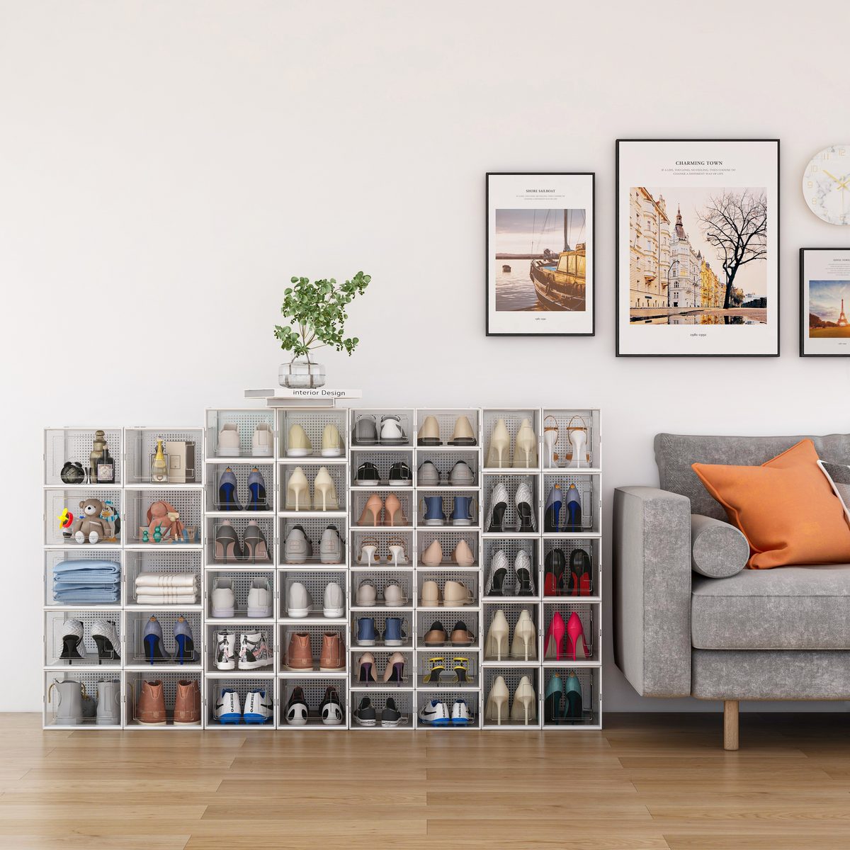 12er Schuhboxen Kunststoff transparent faltbar Set Schuh Organizer Aufbewahrung