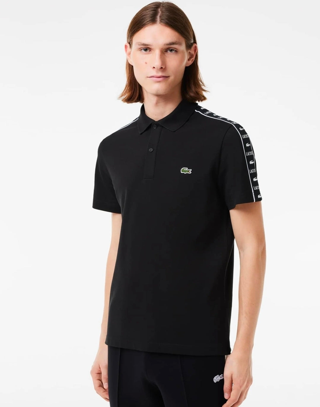 LACOSTE Poloshirt schwarz Schulter Logo -146-