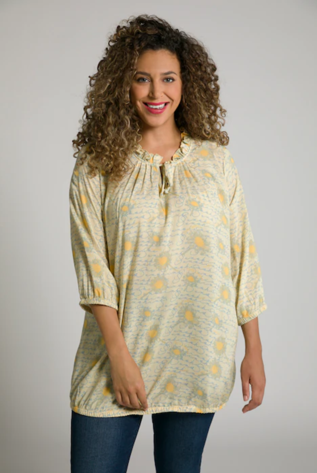 (U26) Ulla Popken Bluse Gelb Blumenmuster 801378 608