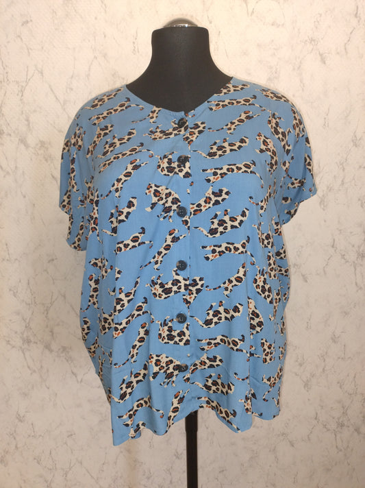 (U8) Ulla Popken Bluse blau Leo Muster 747291 73