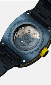Nr6 Carlo Colucci Armbanduhr navyblau gelb Metallarmband + 2 Jahre Herstellergarantie