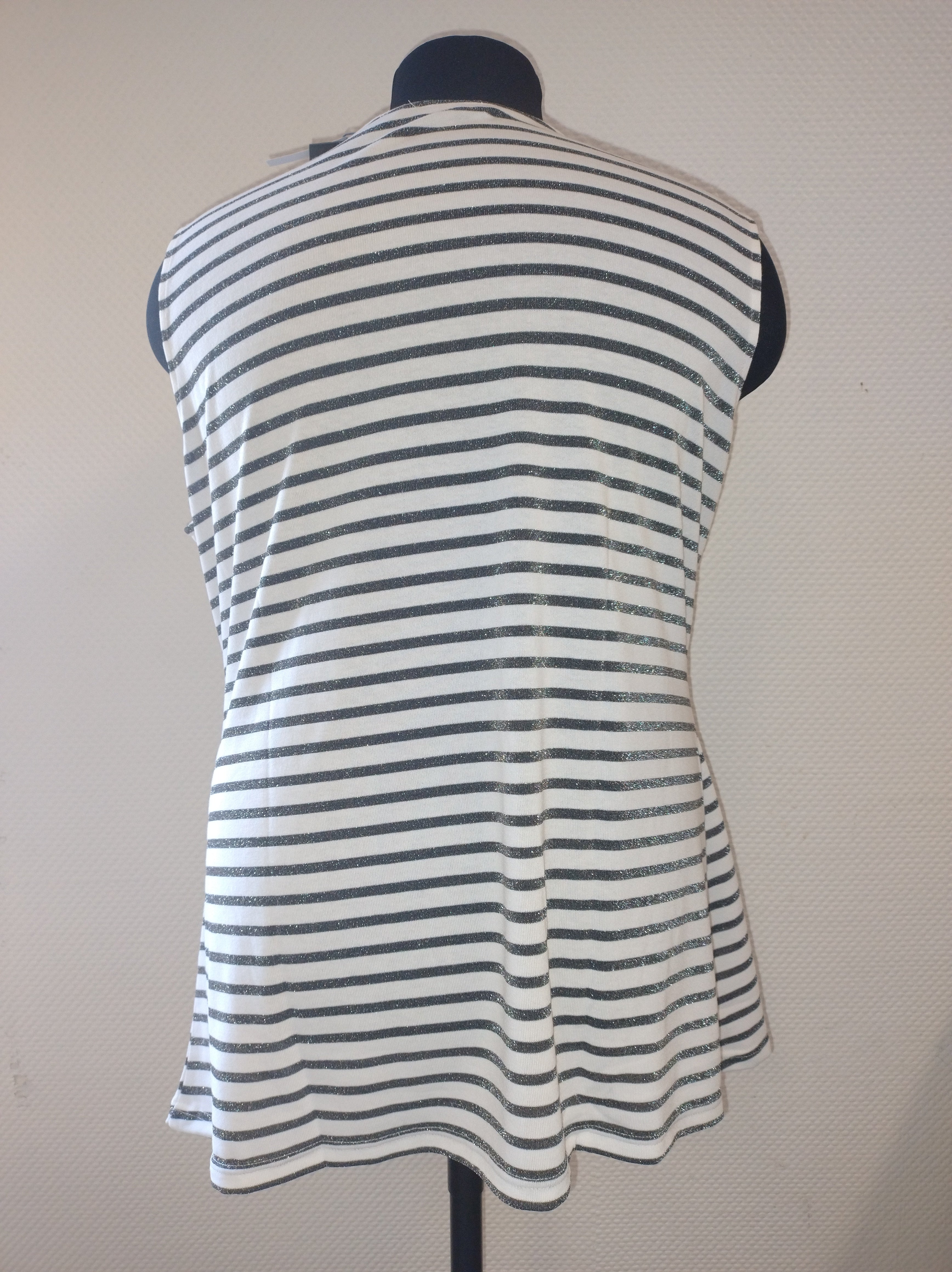 (U29) Ulla Popken Tanktop Weiß/Grau Glitzer gestreift 805156 200