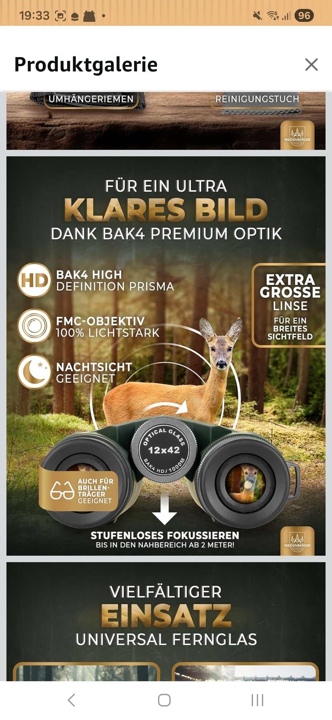 Weidenberger Fernglas 12x42, [TESTSIEGER] Magnesium Fernglas mit Nitrogenfüllung und wasserdicht, für Erwachsene, BAK4 HD Prisma + FMC Objektiv, auch Brillenträger geeignet (Grün, schwsrz 12x42)