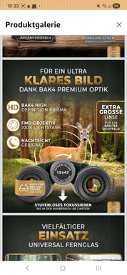 Weidenberger Fernglas 12x42, [TESTSIEGER] Magnesium Fernglas mit Nitrogenfüllung und wasserdicht, für Erwachsene, BAK4 HD Prisma + FMC Objektiv, auch Brillenträger geeignet (Grün, schwsrz 12x42)