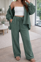 Musselin 100% Baumwolle Zweiteiler Hemd Hose Rosa, Khaki, Grau, schwarz, creme