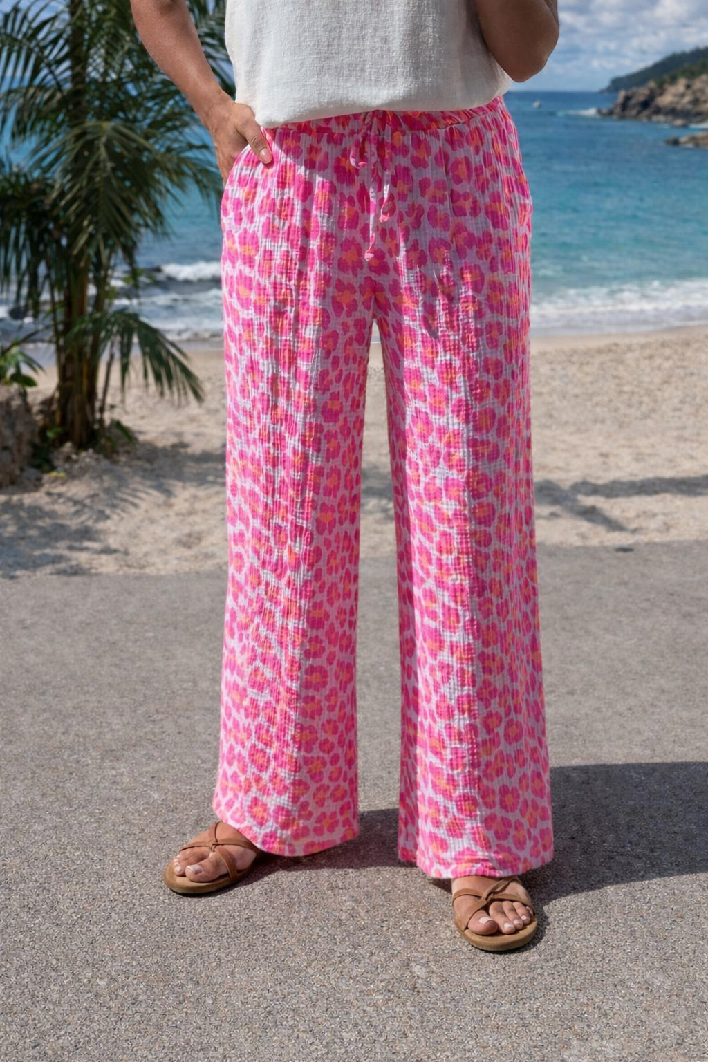 Musselin Hose Leo Print Pink 100% Baumwolle