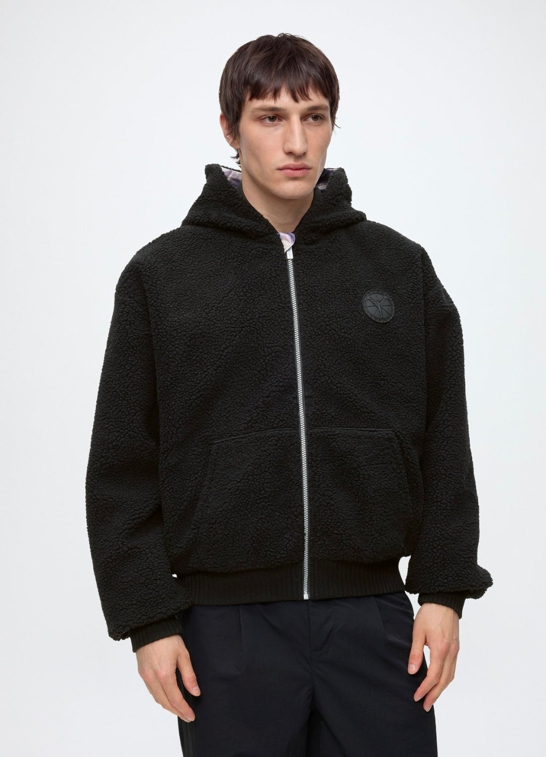 Original Carlo Colucci Teddy Wendejacke  schwarz weiß Jacke Reißverschluss Schrift.
