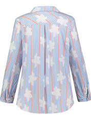 ULLA POPKEN Bluse hellblau orange gestreift weiße Blumen 781505 700 (U31)