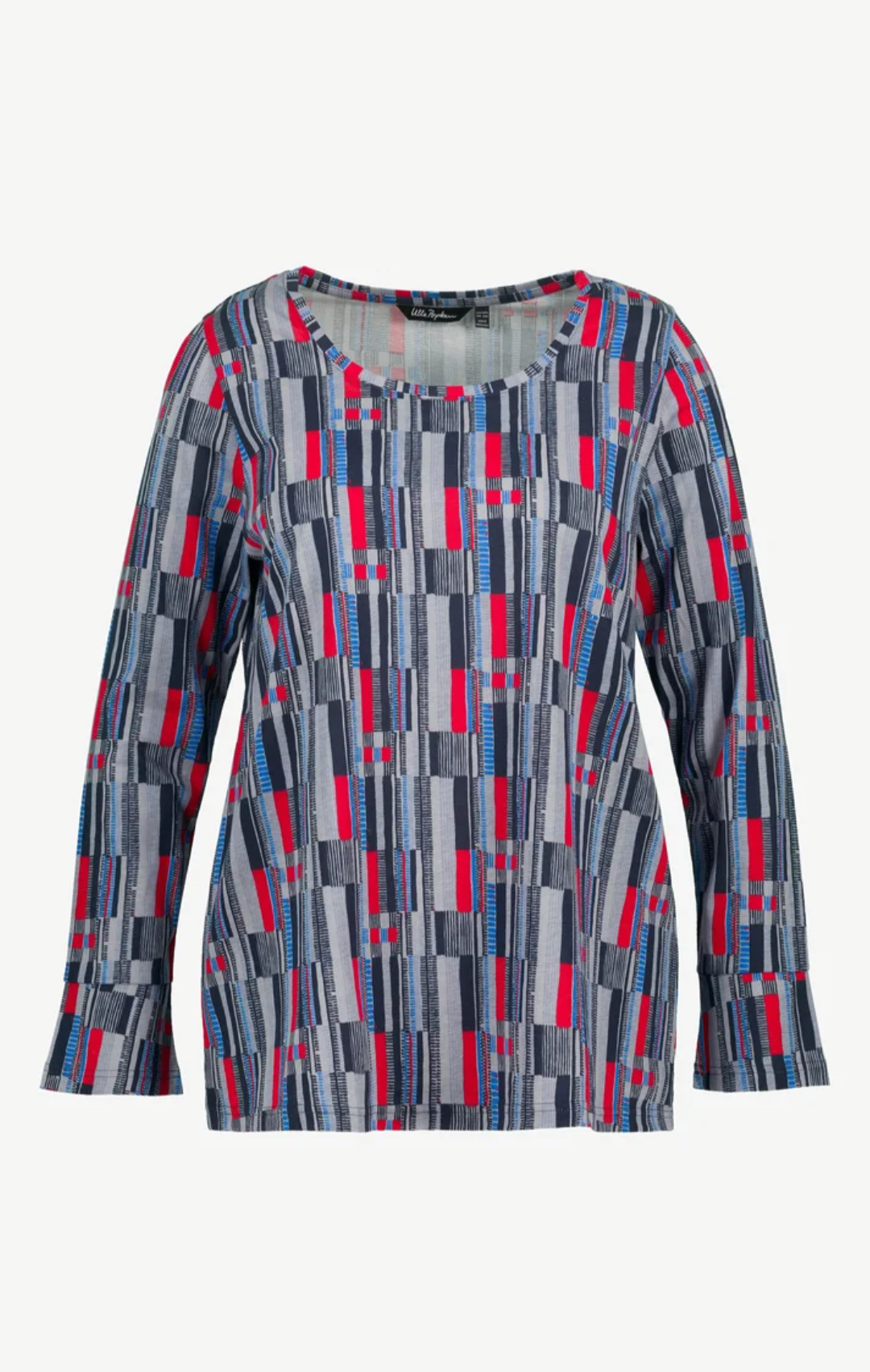 (U29) Ulla Popken Langarmshirt Blau/Rot Muster 810956 130