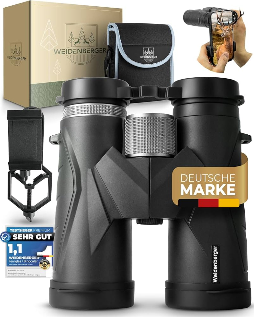 Weidenberger Fernglas 12x42, [TESTSIEGER] Magnesium Fernglas mit Nitrogenfüllung und wasserdicht, für Erwachsene, BAK4 HD Prisma + FMC Objektiv, auch Brillenträger geeignet (Grün, schwsrz 12x42)