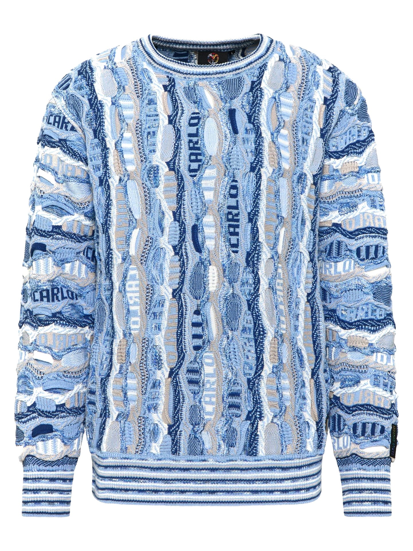 (58) Carlo Colucci 3D Strickpullover Pullover hellblau beige C11703 COL 151