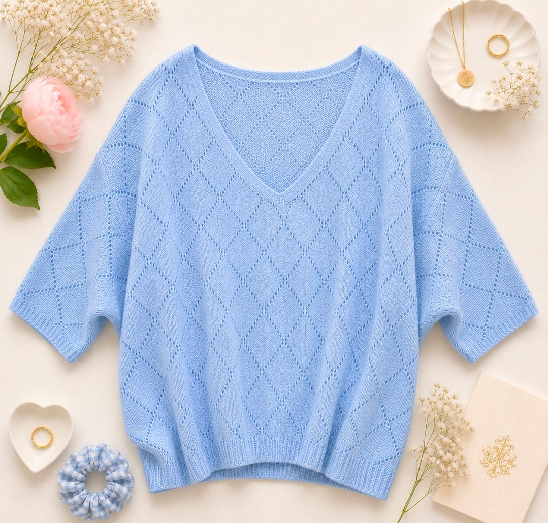 Feinstrick Sommer Pullover leicht locker hellblau,rosa,creme,weiß