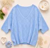 Feinstrick Sommer Pullover leicht locker hellblau,rosa,creme,weiß