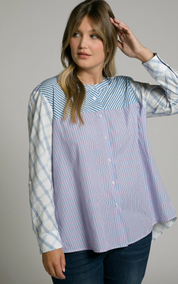 (U9) Ulla popken Hemd Blau/Lila/weiß 800488 800