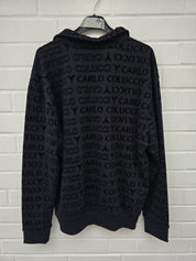 (Stange2) Carlo Colucci Sweatshirt Pullover mit Kragen schwarz samt geflockt M-L