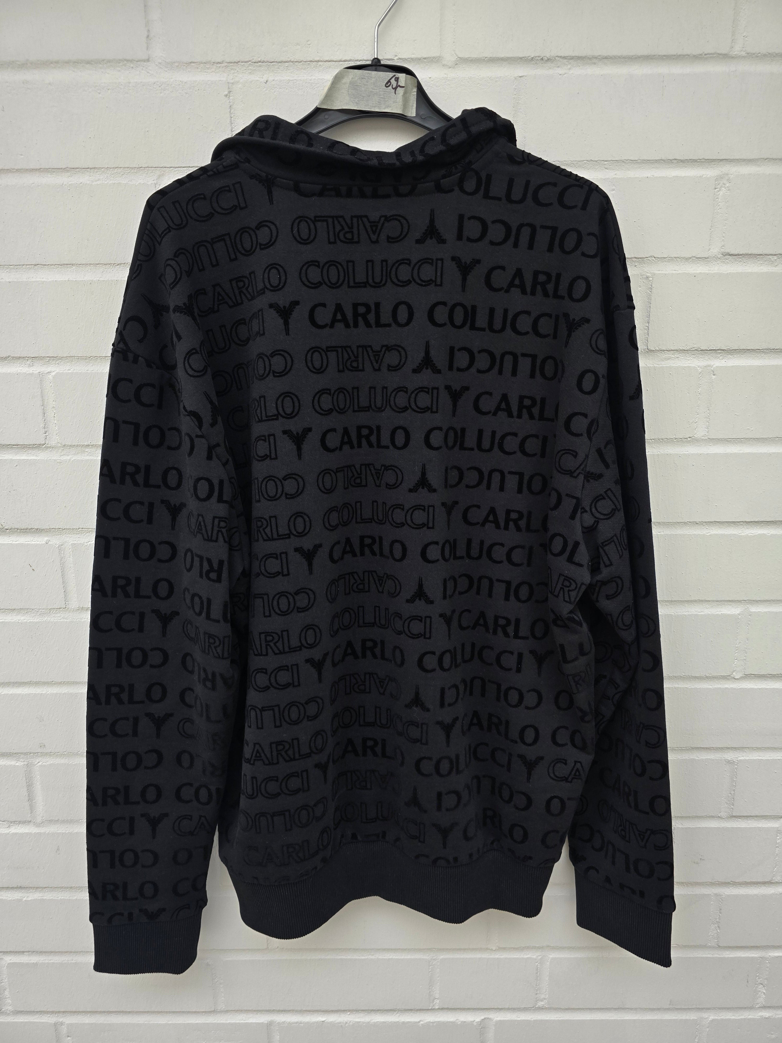 (Stange2) Carlo Colucci Sweatshirt Pullover mit Kragen schwarz samt geflockt M-L