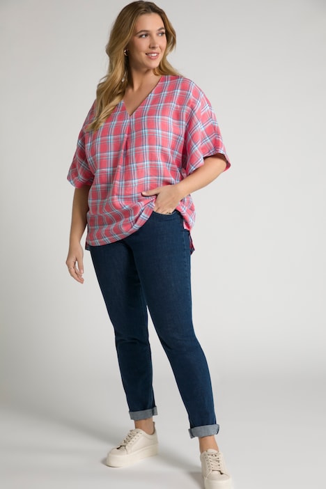 (U28) Ulla Popken Bluse kariert Rot/Blau 807267 527