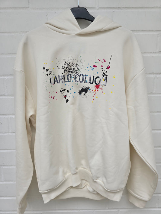 (217)Carlo Colucci Hoodie weiß farbspritzer