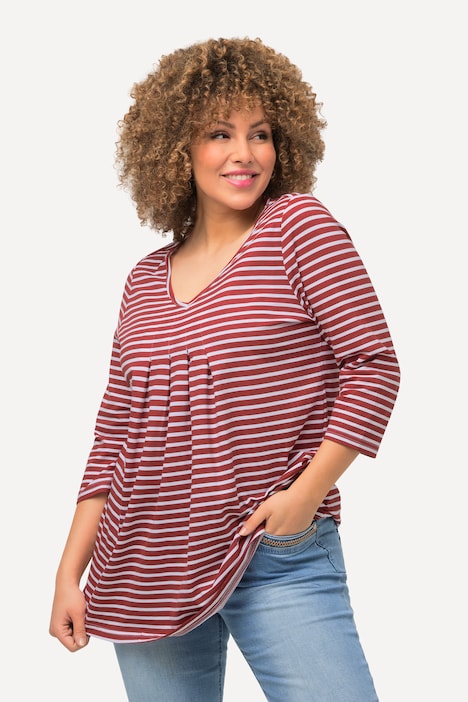(U33)Ulla Popken Rot/weiß Langarmshirt 8125 09 679