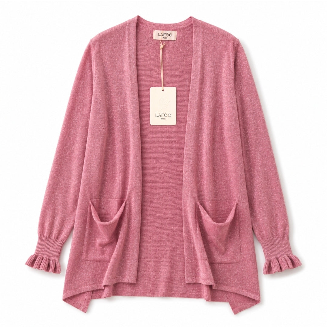 Glitzer Cardigan lang Rüschen Ärmel