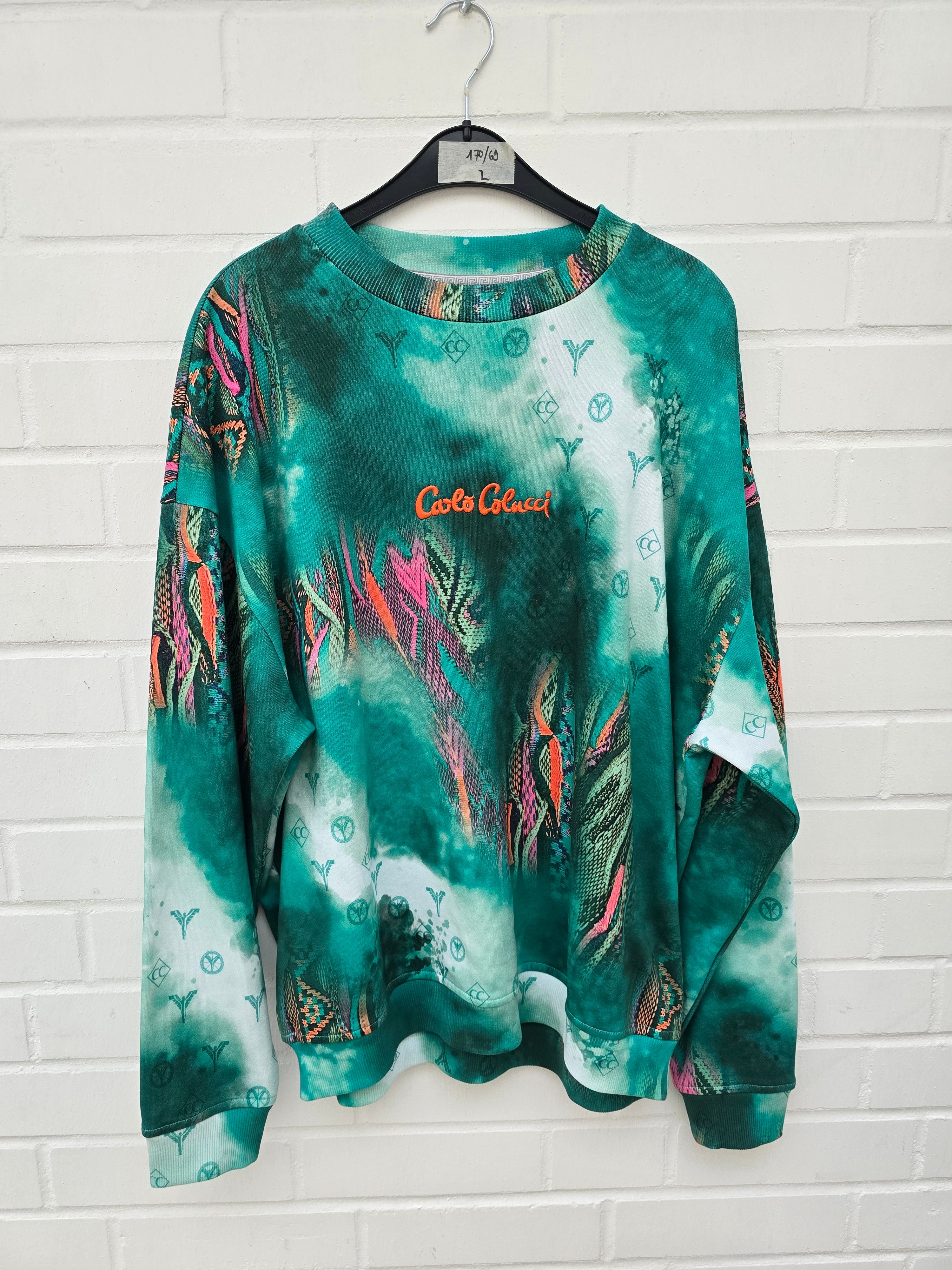 (Stange2) Carlo Colucci Sweatshirt Pullover  grün Muster Gr L-XL