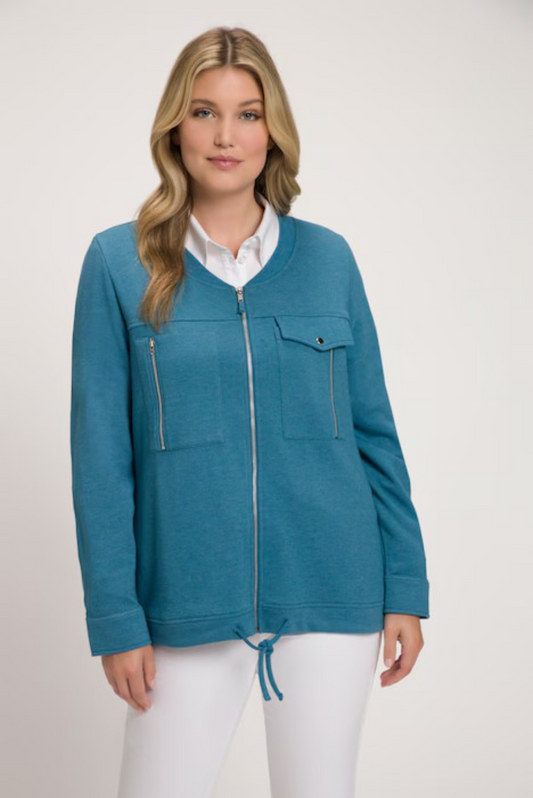(U31)Ulla Popken Langarm Zip-Up Blau 812515 734
