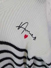 Strick Pullover weiß schwarz gestreift "Amore"